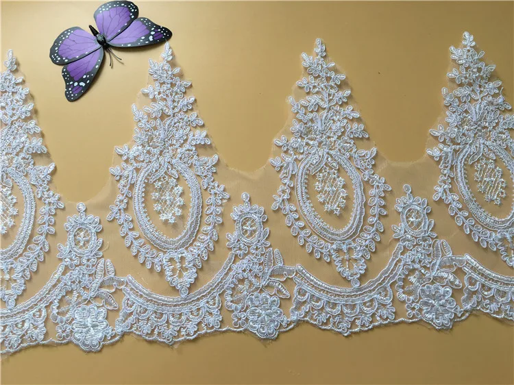 

High Quality Cheap Off White/White/Red Sequins Wedding Applique Lace Trim Dress DIY Manual Accessories Car Bone Fabric YYN591