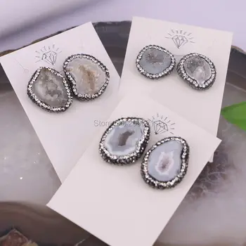 

Charms ~ 6pair Pave Rhinestone Natural Stone Stud Earrings Jewelry Finding