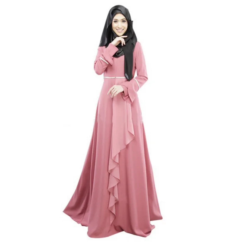 Arabian Dress Solid Long Malaysian Traditional Dress Fashion National Trend Dubai Ladies Abaya Kaftan Malaysia Muslim