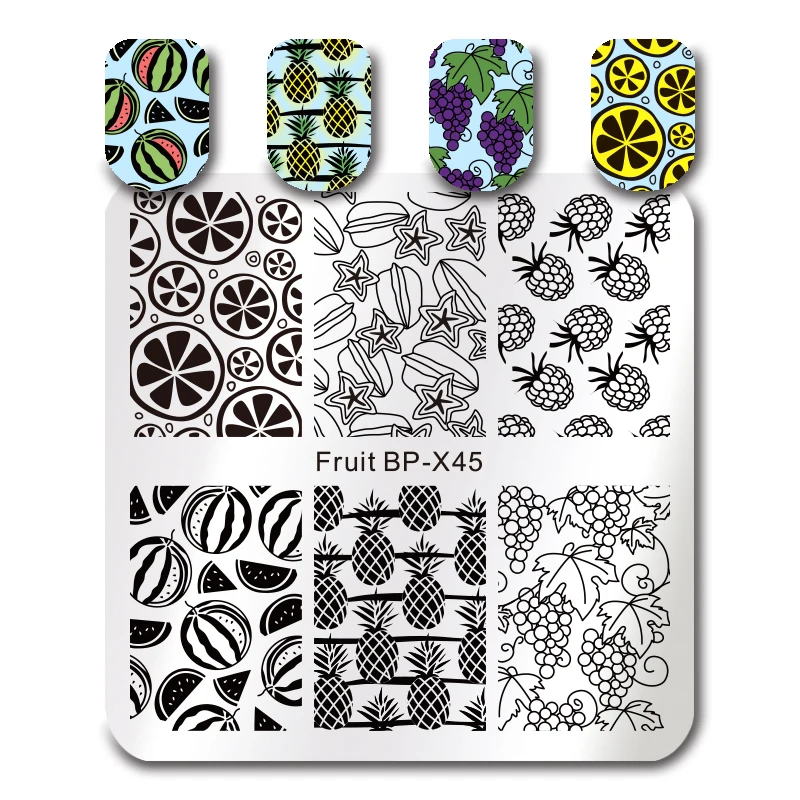 

BORN PRETTY Fruit Nail Art Stamp Template Square Flower Wheel Gear Mechanical Component Floral Image Plate Nail Stamping Plates