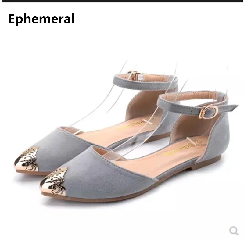 

Women's Sequined Cat Toe Flock Sandals Flock Cover Heel Flat Shoes Pointed Toe Buckle Footwear Plus size 48-34 Grey Black Pink