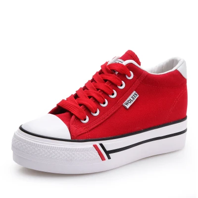 Модные женские туфли Вулканизированная обувь кроссовки женские босоножки Повседневная обувь дышащая прогулочная парусиновая обувь белого и черного цвета - Цвет: Красный