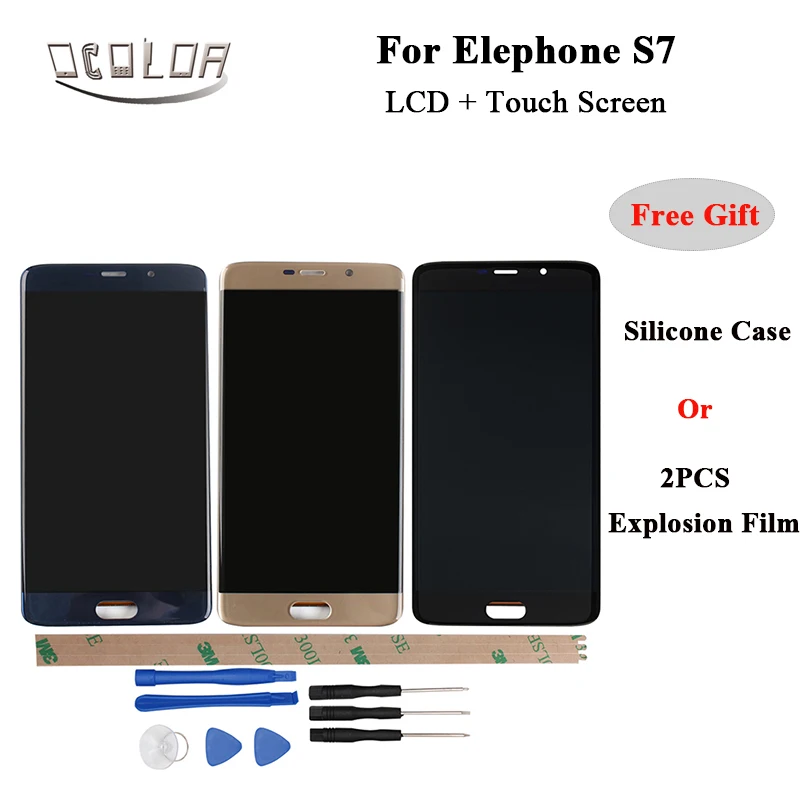 

BlacK Gold Blue For Elephone S7 LCD Display and Touch Screen FPC-HTF055F115 Screen Digitizer Assembly Replacement+Tools + Gift