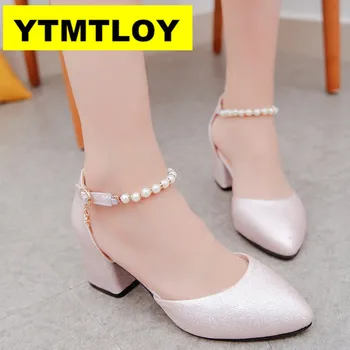 

2019 Women Shoes Pointed Toe Pumps Dress Shoes High Heels Boat Shoes Wedding Shoes tenis feminino String Bead Side with 01