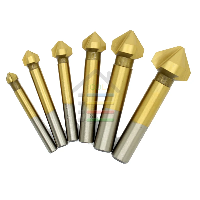 New HSS 6pc 90 Degree 3 flute Titanium coated Chamfer Chamfering End Mill Cutter Drill Bits