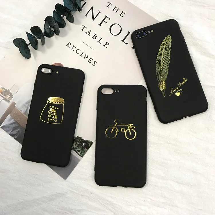 

SZYHOME Phone Cases for IPhone 6 6s 7 Plus Gold Feather Black Frosted Silicon TPU for IPhone 7 Plus Phone Cover Case Capa Coque