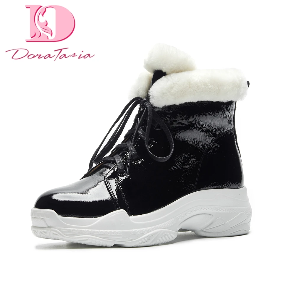 

Doratasia Brand dropship patent leather long plush Russia winter snow boots women shoes platform waterproof boots woman shoes