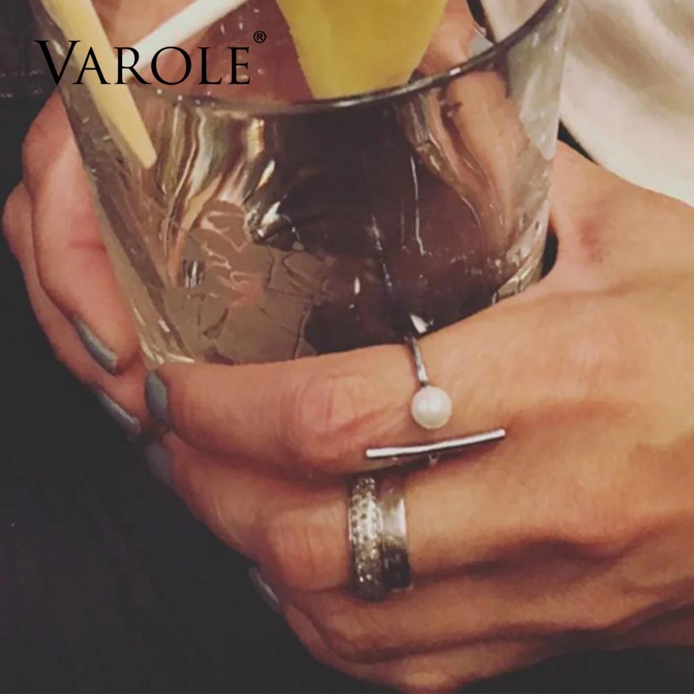 VAROLE минималистичные кольца с жемчугом, регулируемый размер, золотого цвета, кольца миди для женщин, кольцо из нержавеющей стали Anel
