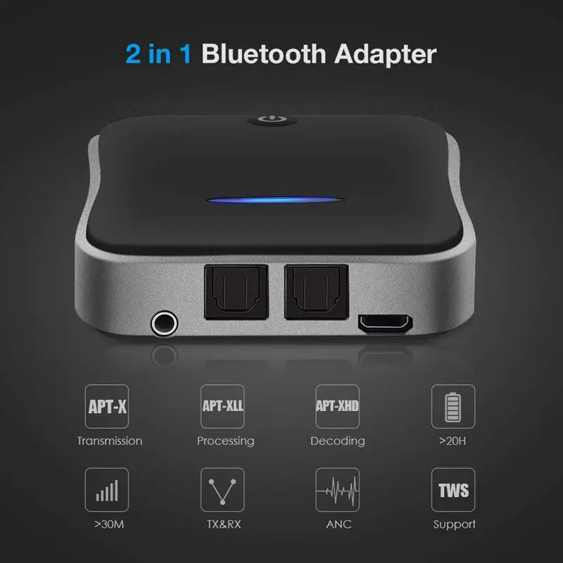

Bluetooth 5.0 Transmitter Receiver Wireless Aptx Hd Low Latency Audio 3.5Mm Aux/Rca and Optical Adapter For Tv/Headphone/Car