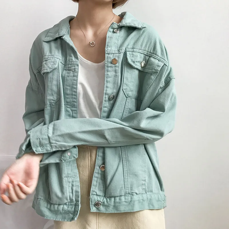 Bright Colors Denim jacket 2018 Spring New Casual Jean Jackets Women Long Sleeve Lapel Single Breasted Jacket Basic Coats