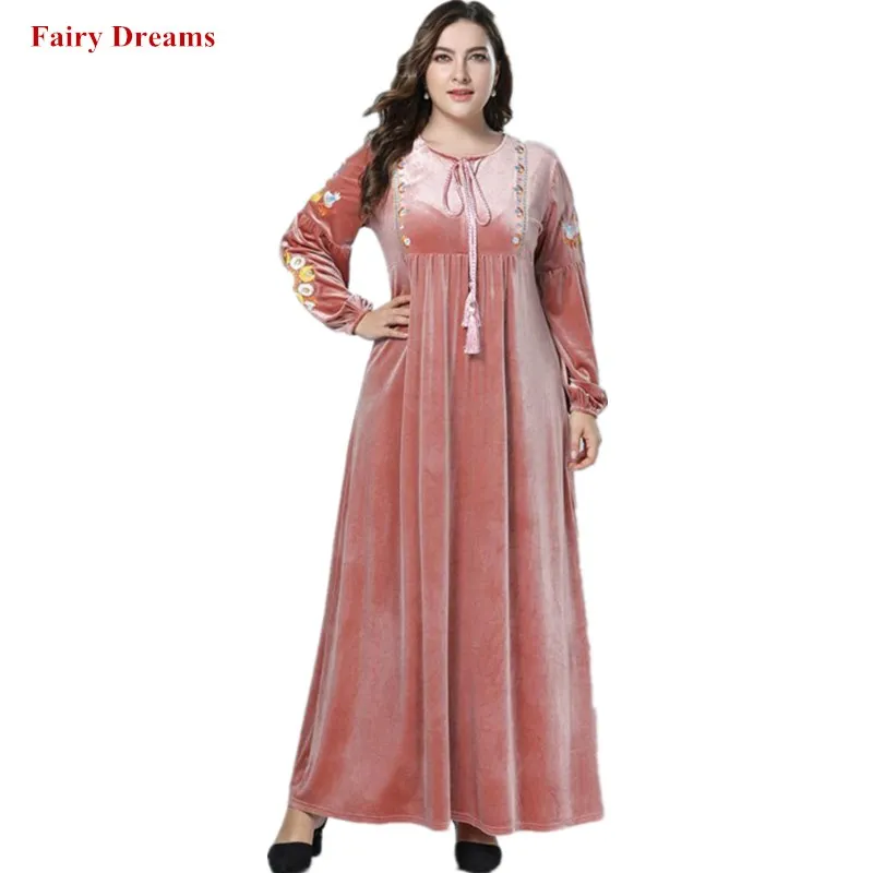

Velvet Abaya Dubai Women Plus Size Islamic Clothing Bangladesh Muslim Dress Kaftan Turkish Pink Maxi Dresses Embroidery Robe