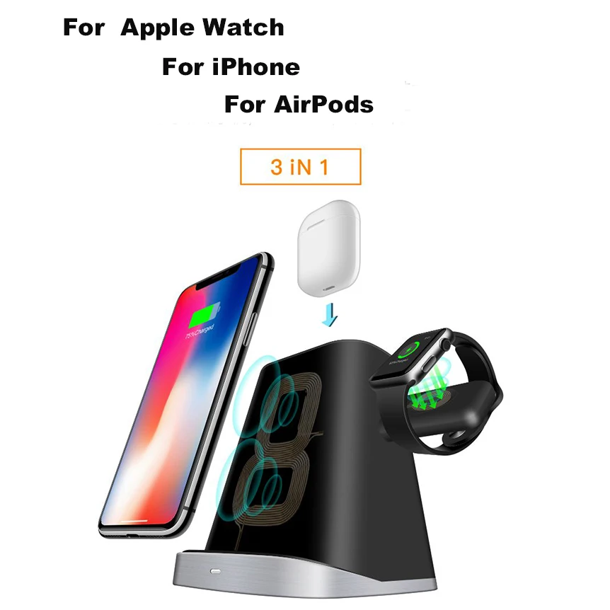 Comprar Cargador inalámbrico QI de carga rápida 3 en 1 para iPhone Samung soporte de carga inalámbrico para Apple Watch Airpod