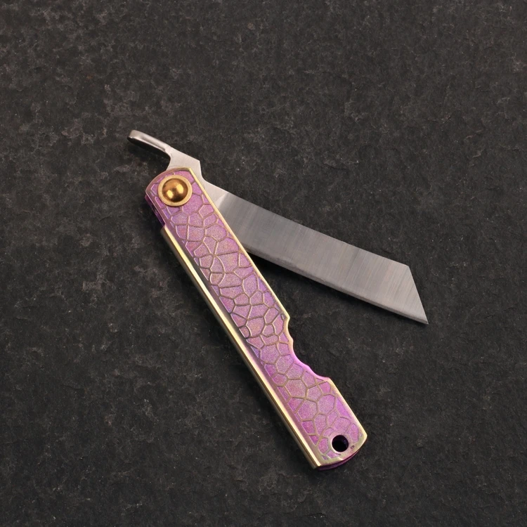

Pocket folding knife outdoor EDC tools knife 14C28N blade Titanium handle with leather sheath