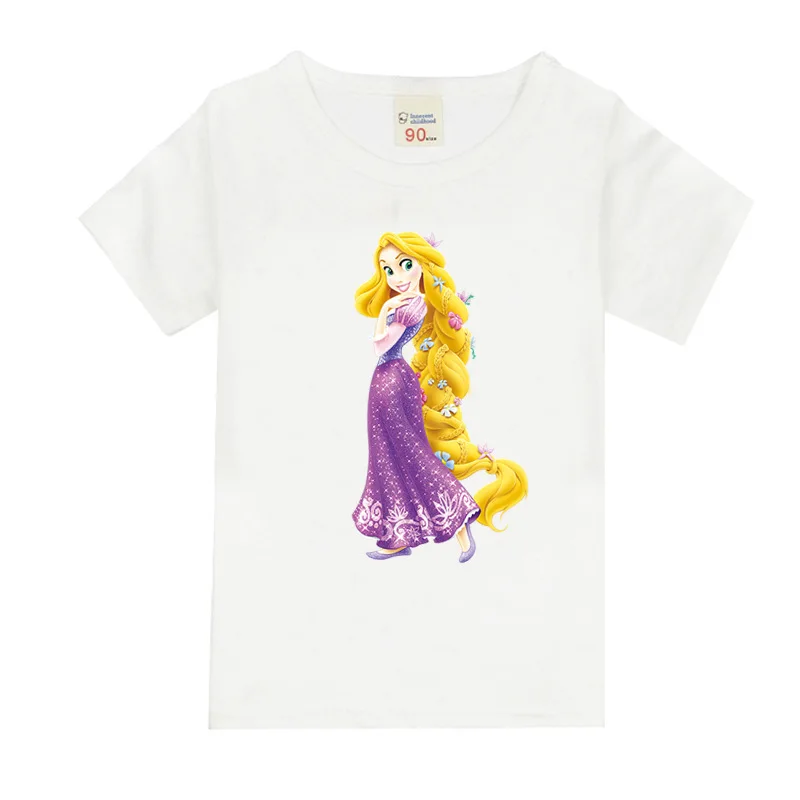 Футболка для маленьких девочек 1-8 лет, большие футболки для девочек, футболка принцессы с длинными волосами для девочек, детская летняя одежда из хлопка - Цвет: 2