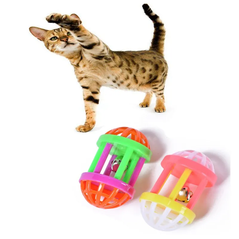 

Toy Cat Ball With Rattle Inside Cats Pet Plastic Toys For Cats Small Pets Multicolored Hexastyle Grids With Bells Vocal Toy