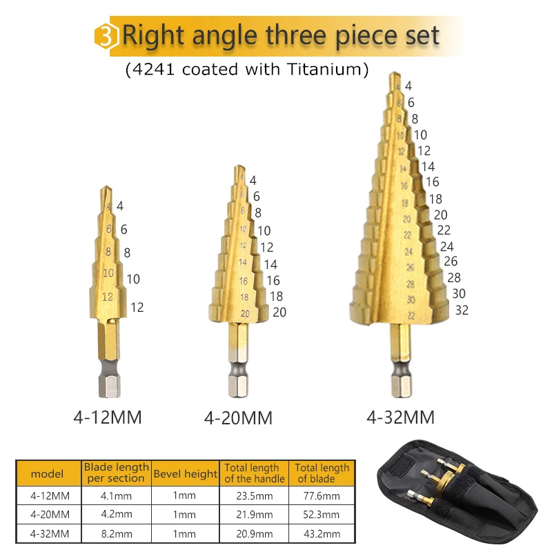 9-15 шаг шестигранный хвостовик 4-32 мм титана HSS Шаг сверло для металла спираль или имперский конус сверло набор дерево отверстие резак Кобальт M35 - Цвет: 4-32mm 3-piece HSS