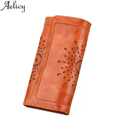 Aelicy 2019 Новая мода Для женщин бумажник с тройной складной кошелек кожа кошельки с застежкой коричневый Длинный кошелек-клатч Для женщин кожа