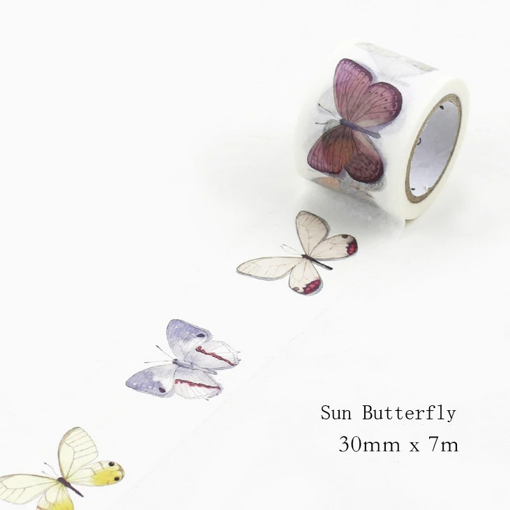 Серия узоров, Японская Бумага васи, Маскирующие декоративные ленты, клейкая лента васи, личный дневник, фотоальбом, инструмент для творчества, подарки - Цвет: Sun Butterfly