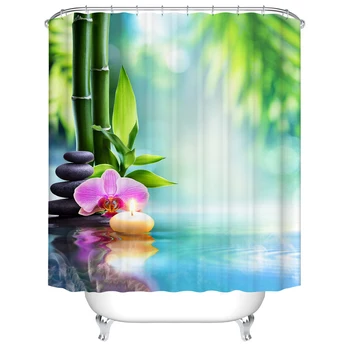 

Waterproof Green Plant Shower Curtain Forest with Hooks Bathroom Curtains Bamboo Single print Bath Bathing 180x180cm cortina