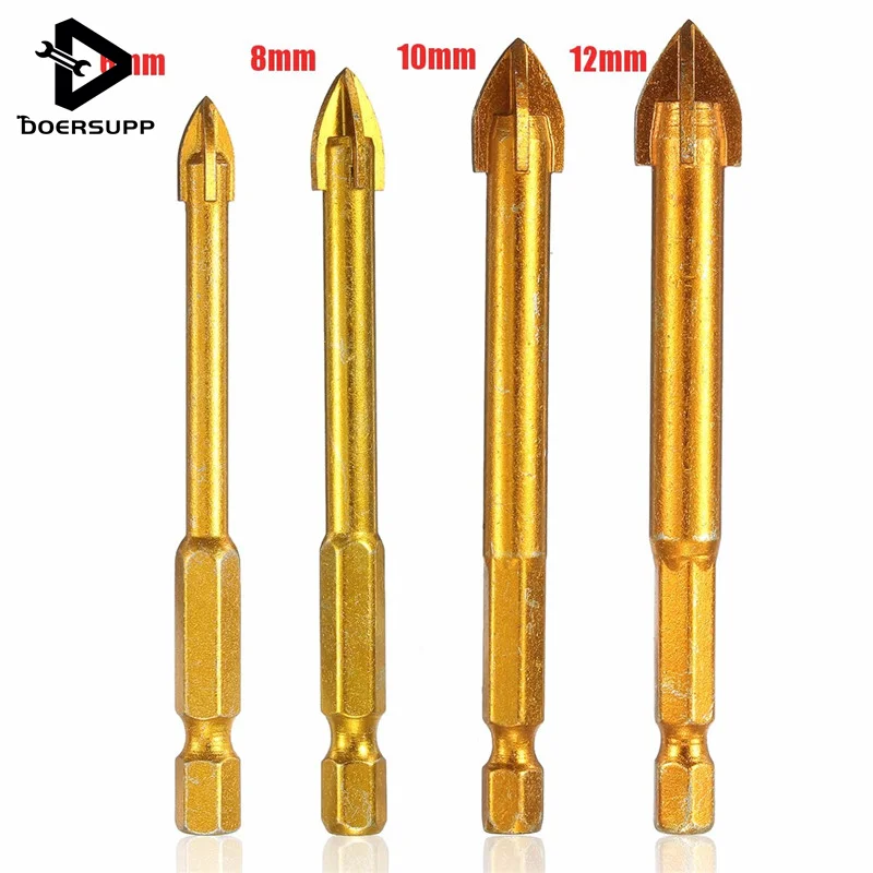 Kopen 6 8 10 12mm Titanium Tungsten Carbide Tegel Glas Cross Spear Hoofd Boren Voor Metselwerk boren Duurzaam