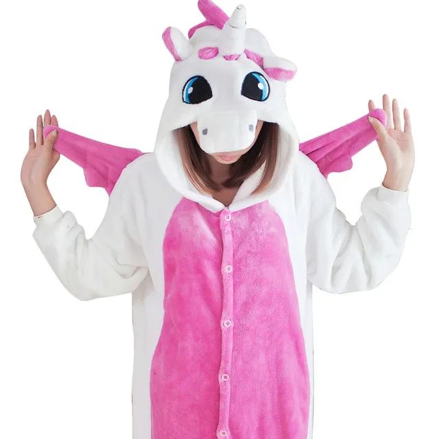 Women Unicorn Pajamas Sets Flannel Cute Animal Pajamas kits Women Winter unicornio Nightie Pyjamas Sleepwear Homewear - Цвет: rose unicorn