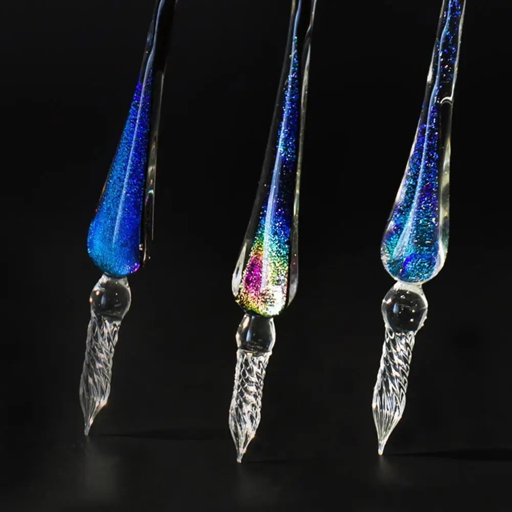 Arcobaleno di Vetro Fontana di Acqua Penna Studente Set di Cristallo Dip Penna del Regalo Fatti A Mano Scatola di Cancelleria Creativa Inchiostro Della Penna Rifornimenti di Arte