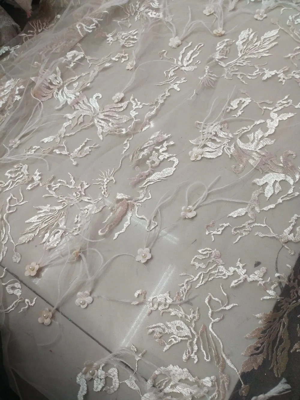 

Latest Style 3d lace Feather African sequins lace, Guipure Lace Fabric For Wedding Embroidery african 100% cotton lace fabric
