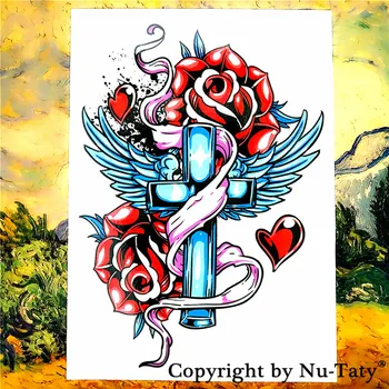 

SHNAPIGN Rose Cross Temporary Tattoo Body Art Flash Tattoo Stickers 21*15cm Waterproof Tatoo Car Styling Home Decor Wall Sticker