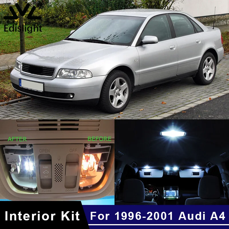 

Edislight 17Pcs White Ice Blue Canbus LED Lamp Car Bulbs Interior Package Kit For 1996-2001 Audi A4 B5 Map Dome Plate Light