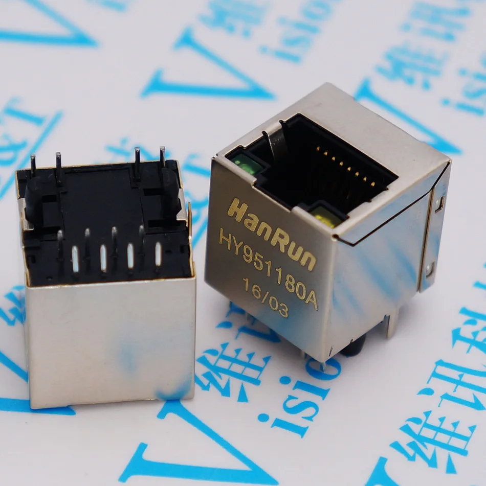 

Network socket HanRun ADSL Hy 951180 A RJ45 Bring LED Lamp Network Transformer Vertical 180 Degree Net Export