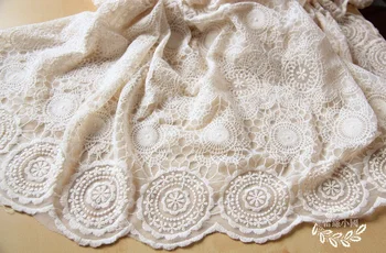 

Free ship 130cm 1yards/lot White/Beige Top Grade Urtal Wide Embroidered Lace Fabric Trim Bride Dress Decoration Accessory Z957