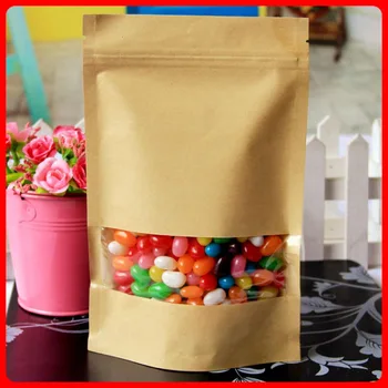 

Stand Up Ziplock Kraft Paper Bag 10*15+3cm Heat Seal Valve Doypack Zipper with Frosted Window Biscuit Storage Pouch 100Pcs/lot