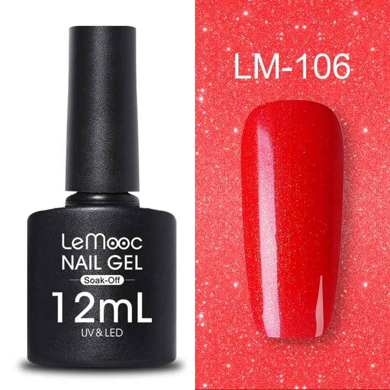 LM-106 LEMOOC, 12 мл, Цветной Гель-лак с блестками, долговечный, красный, серый, серия, впитывающий УФ-гель, лак для дизайна ногтей, гель - Цвет: LM-106