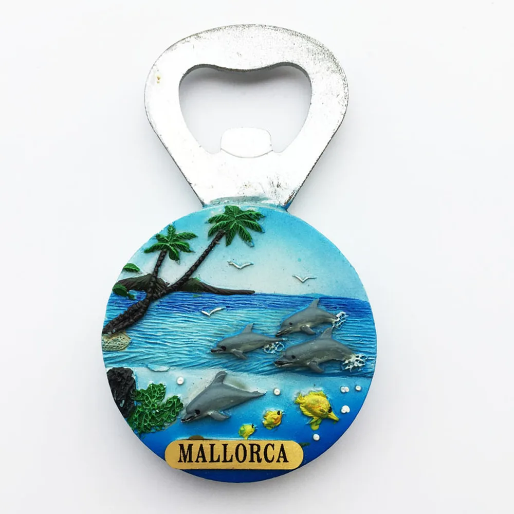 

BABELEMI Resin 3D Spain Souvenirs Mallorca Dolphin Fridge Magnet Refrigerator Magnets Stickers Bottle Opener Home Decoration
