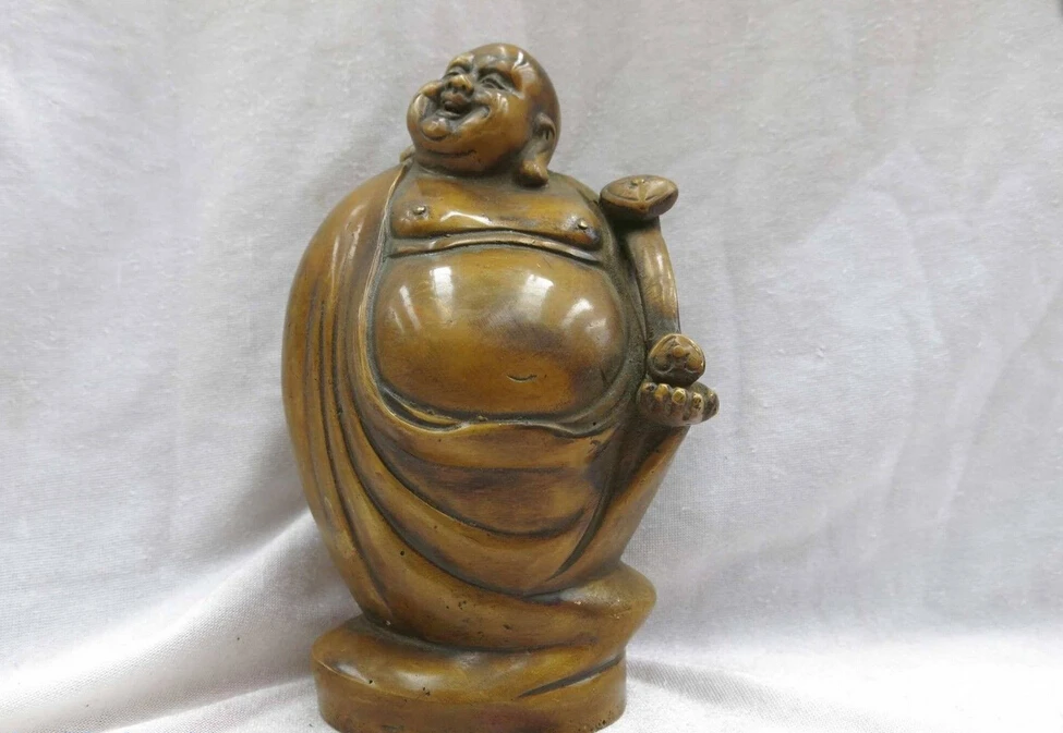 

7" China bronze copper carved as one likes it happy buddha Sculpture Statue