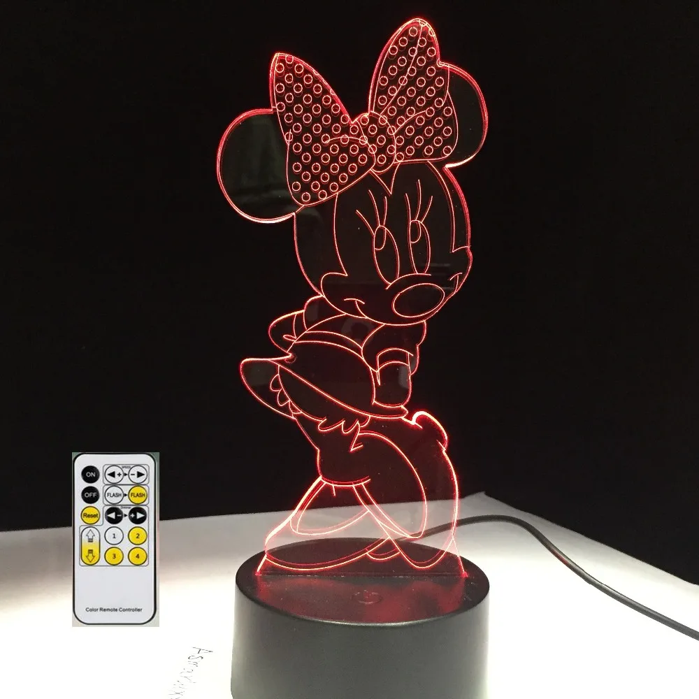 3D Cartoon Minnie Mouse LED RGB Night Light 7 Color Change ...