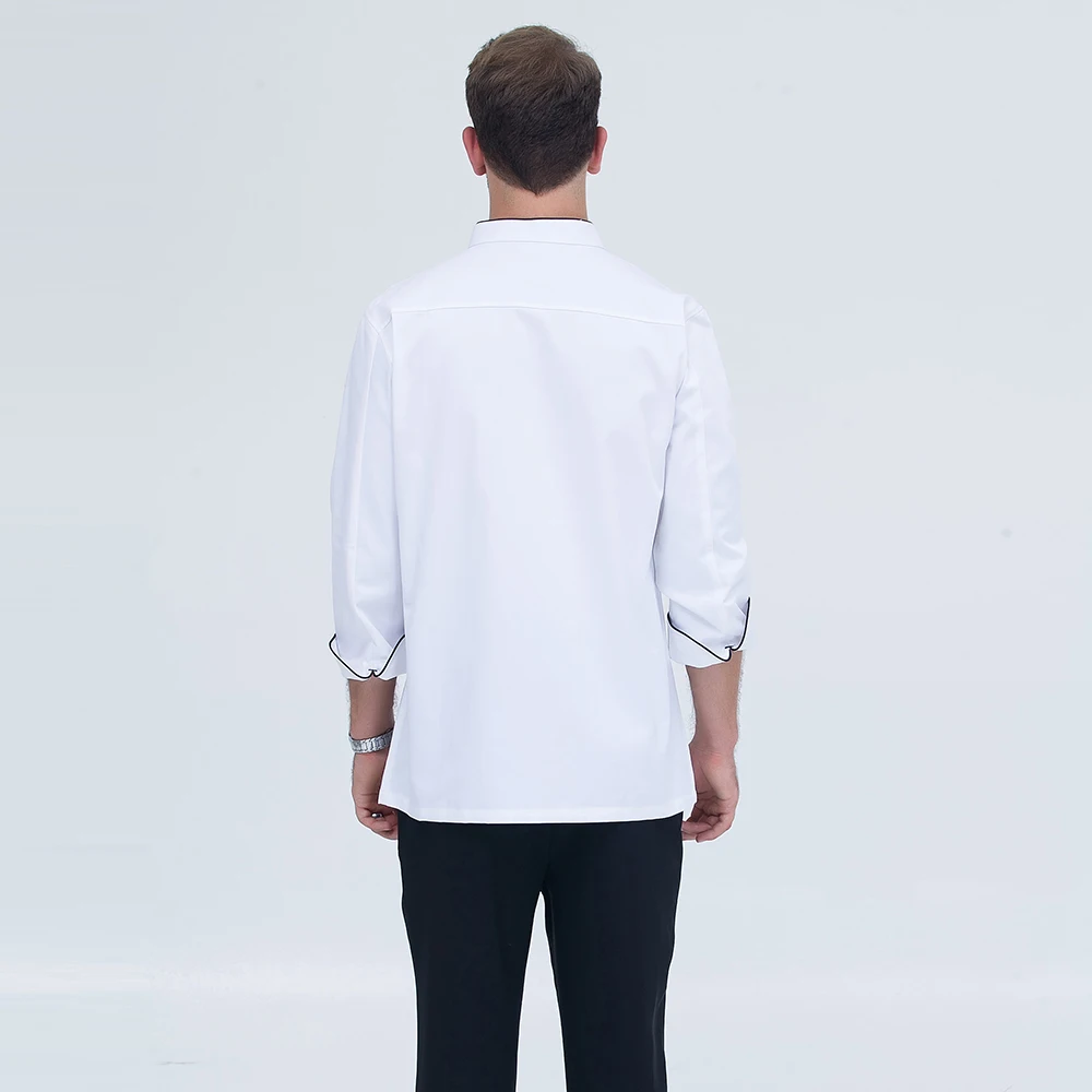 Chef Uniforms Long-sleeved Double Breasted Oblique Collar Kitchen Bakery Restaurant Cooking Workwear Chef Jacket White M-3XL image 4