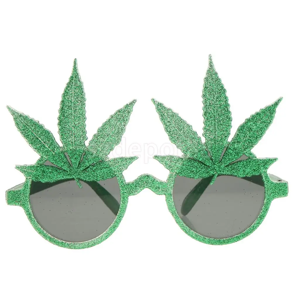 Novelty Glitter Green Maple Leaf Sunglasses Funny Eye Glasses Party Dress Up