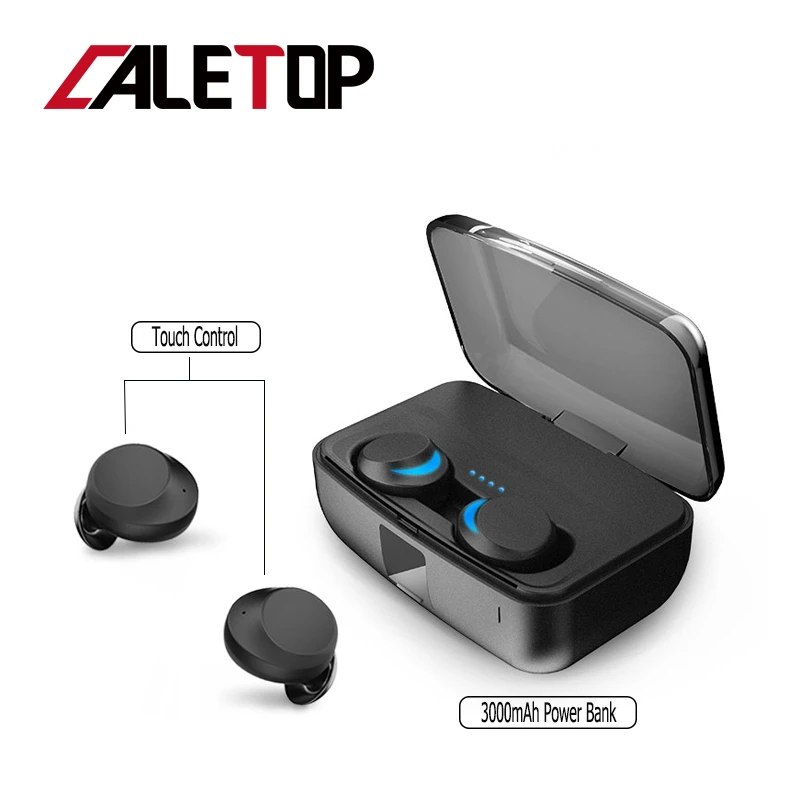 

CALETOP Bluetooth 5.0 TWS Wireless Earphones Handsfree with Dual Microphones Mini Earbuds IPX8 Waterproof 3000mAh Power Bank Box