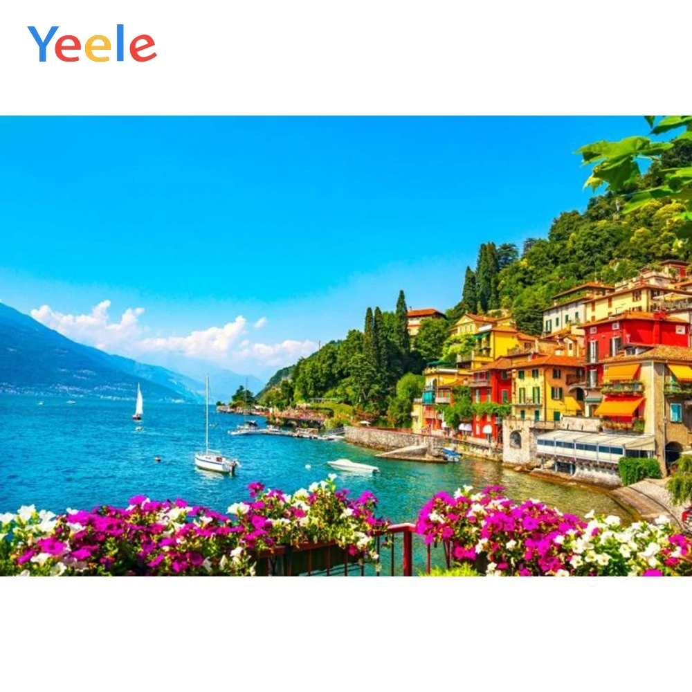 

Yeele Seaside Town Flower Blue Sky Nature Portrait Photography Background Customized Photographic Backdrop For Photo Studio