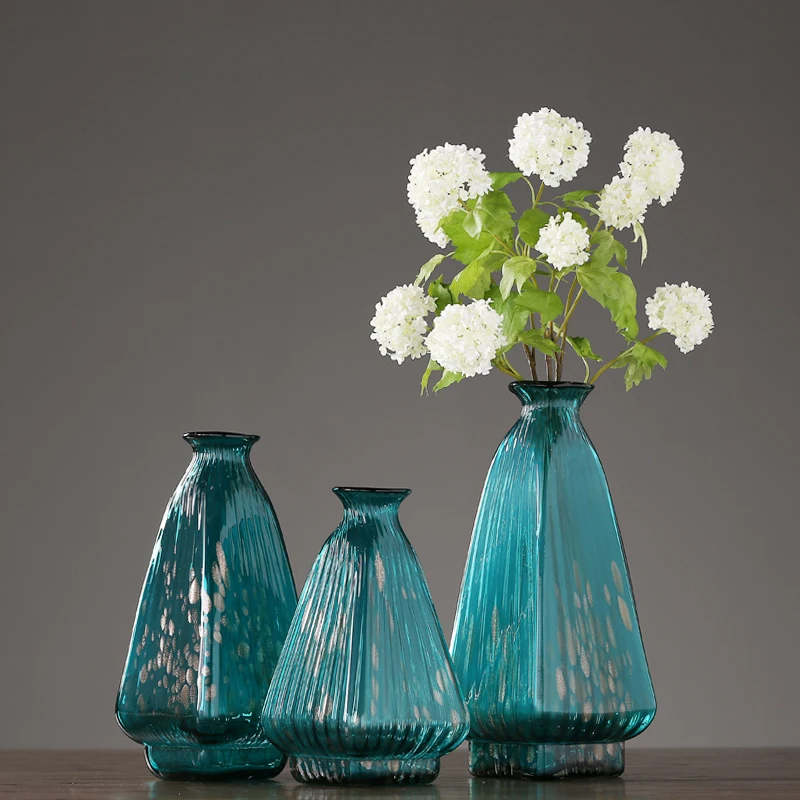European simple blue handmade glass vase ornaments Home decoration