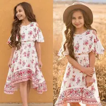 Платье принцессы летнее платье бохо платье с открытыми плечами с цветочным принтом Одежда для детей; малышей; девочек Цветочные Вечерние для девочек торжественное платье Пляжное платье одежда для детей