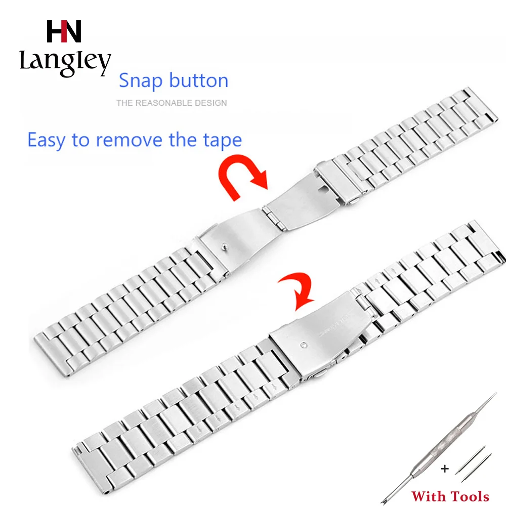 

2019 New Watch Bands High Quality Stainless Steel Wristwatch Straps Snap button For Women Men Watches Accessories Wholesale