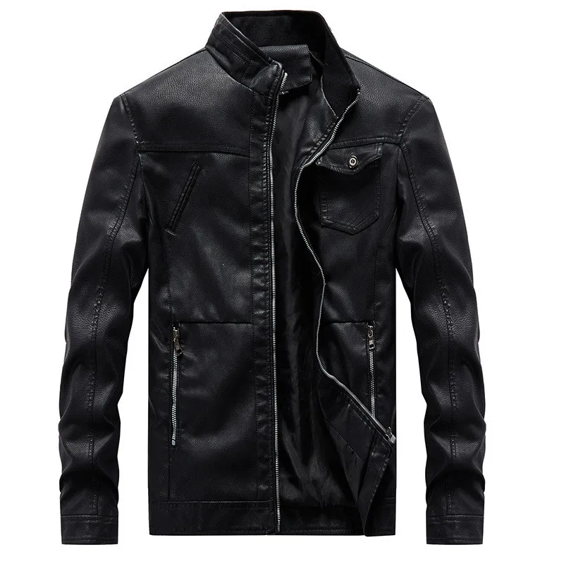 Весенняя новая куртка из искусственной кожи мужская мода Стенд воротник Slim Fit Мужская кожаная куртка мотоциклетная Мужская куртка Большие размеры M-6XL