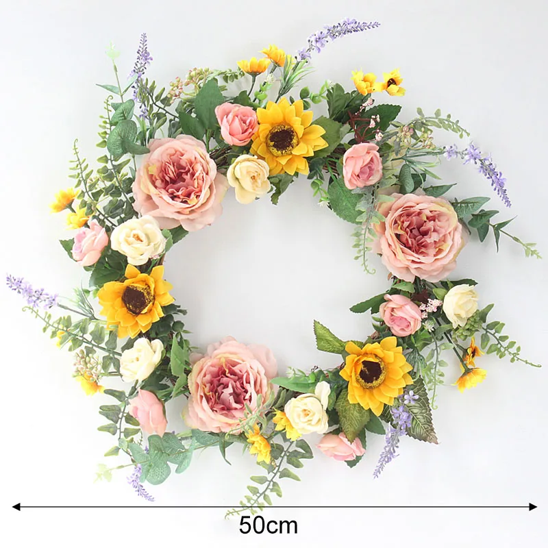 

Artificial Sunflower Peony Wreath Simulation Silk Cloth Fake Flowers Rattan Decoration Garland Home Wedding Door Wall Decor