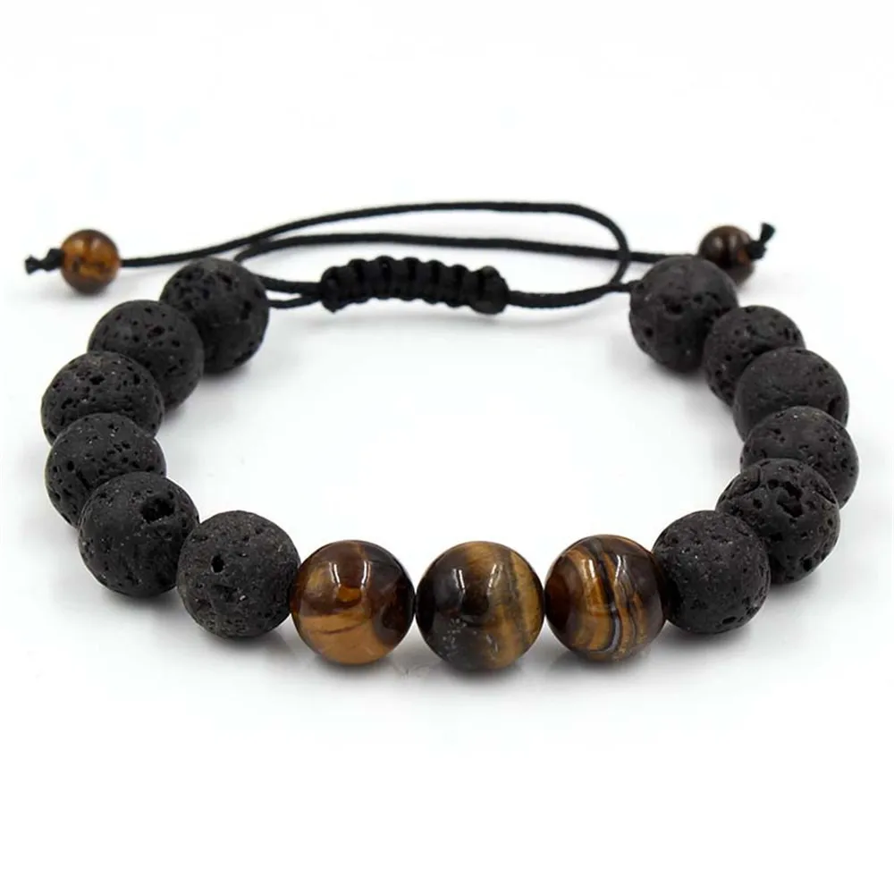 

FAITHEASY Ornaments Natural 10mm Volcano Stone Tigereye Manual Weave Bracelet Bracelet Ornaments