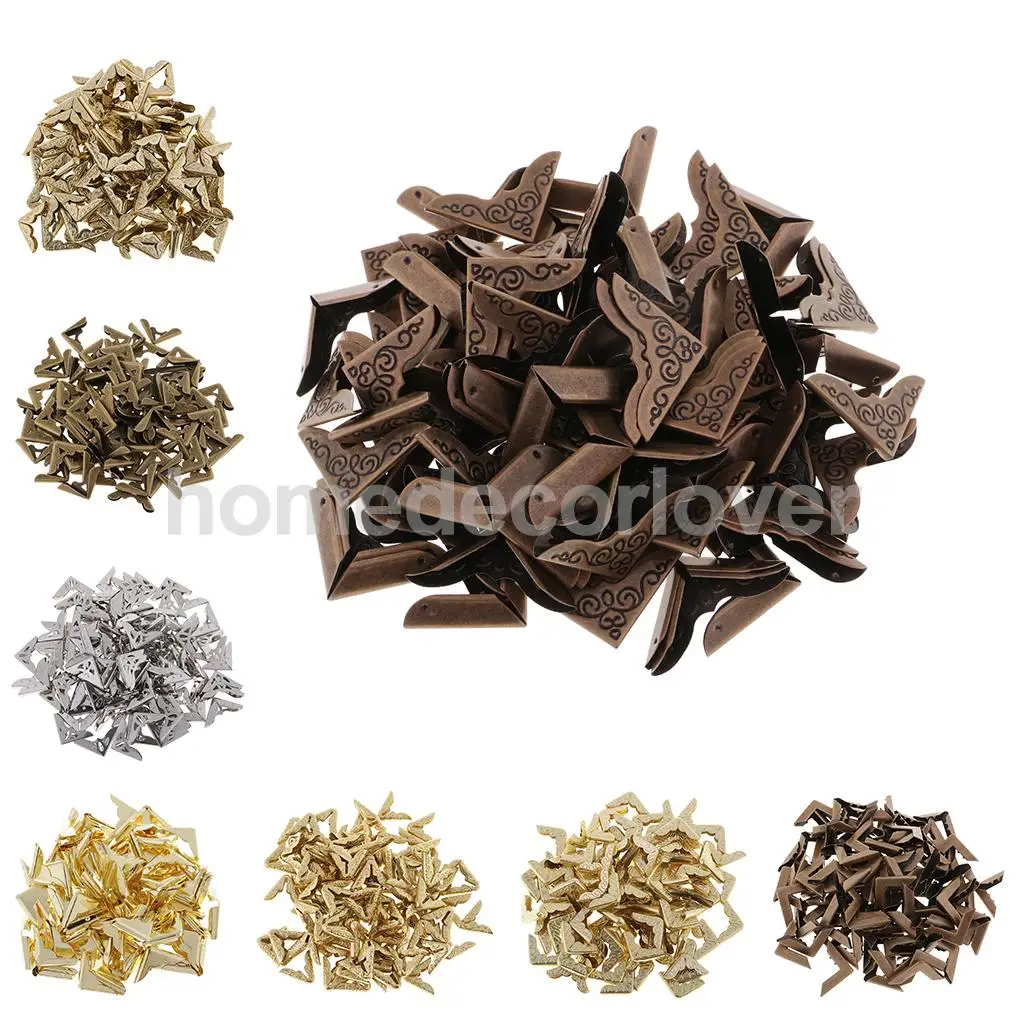 100 PCS Vintage Decorative Metal CORNER PROTECTORS for Scrapbook Photo Album Menus Folders Book Decoration Craft Nostalgic Retro