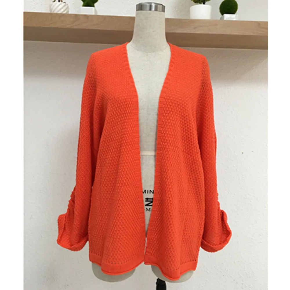 Cardigan Women Collarless Long Sleeve Solid Color Knitted Open Stitch Female Cardigan Knit Sweater Spring Autumn Casual Clothing 6