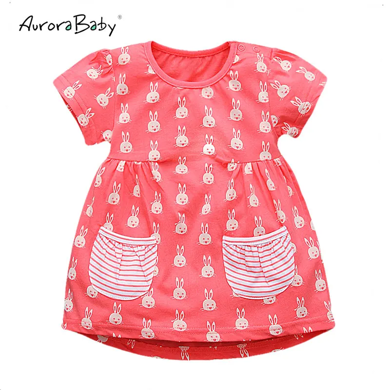 

2018 Girls Rabbit Printing Dresses Girls Summer Cute Cartoon Pink Princess Dress Infant Toddler Clothes Children Kids Dresses
