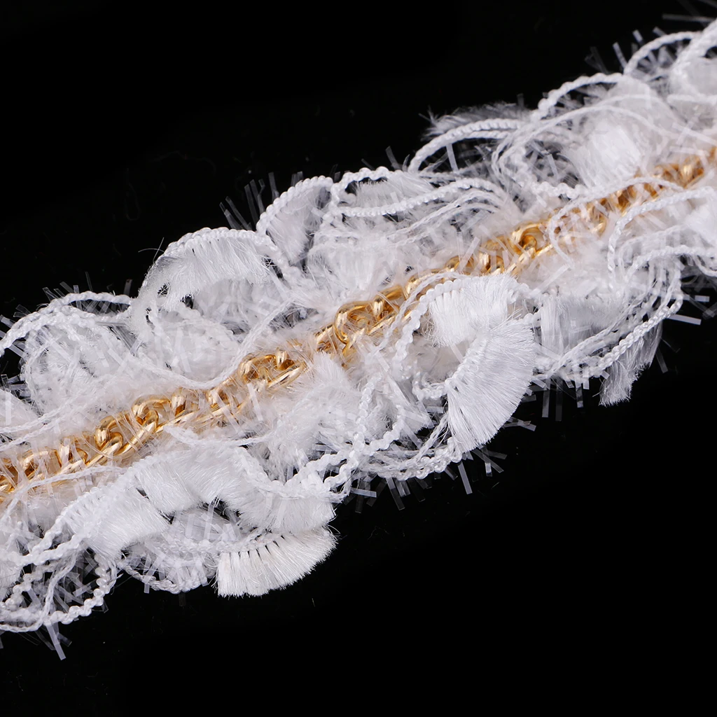fityle 1 Yard Polyester Material Hairy Design Ribbon Chain Lace Sewing Embellishment 35mm For Bag, Clothes, Headwear.